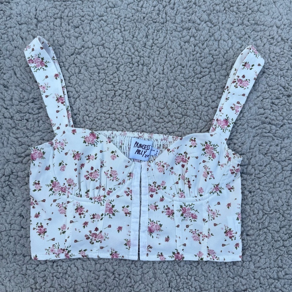 Princess Polly White Floral Smocked Top